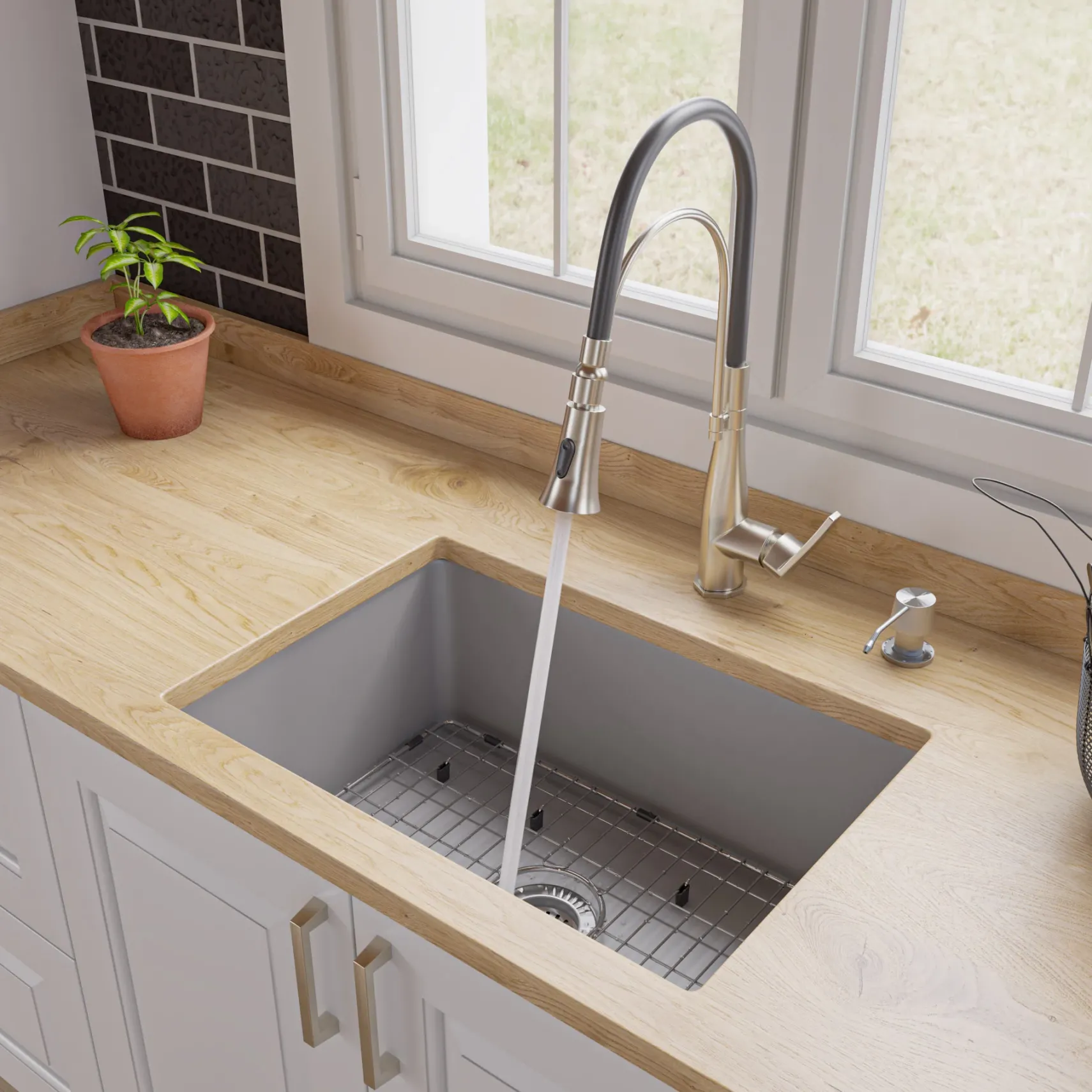 ALFI brand 27" Dual Mount Fireclay Kitchen Sink, Gray Matte, No Faucet Hole, ABF2718UD-GM