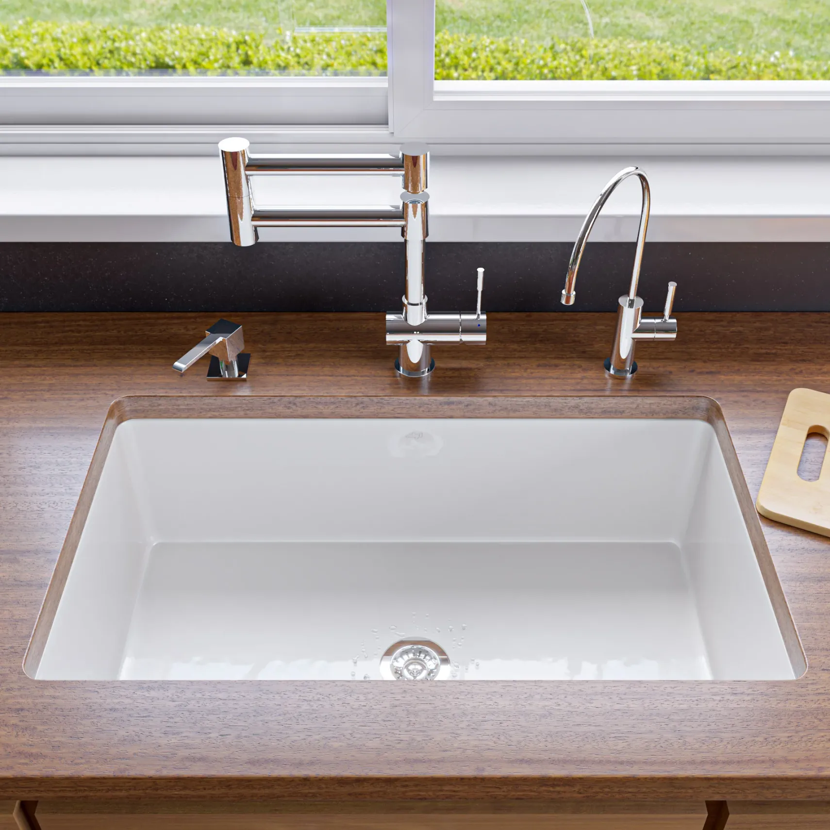ALFI brand 32" Dual Mount Fireclay Kitchen Sink, White, No Faucet Hole, ABF3219SUD-W