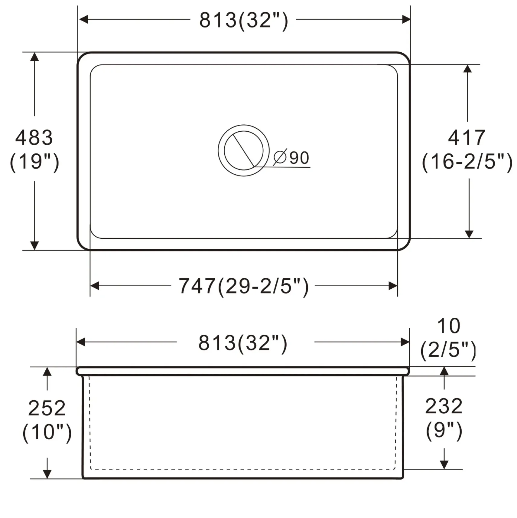 ALFI brand 32" Dual Mount Fireclay Kitchen Sink, White, No Faucet Hole, ABF3219SUD-W