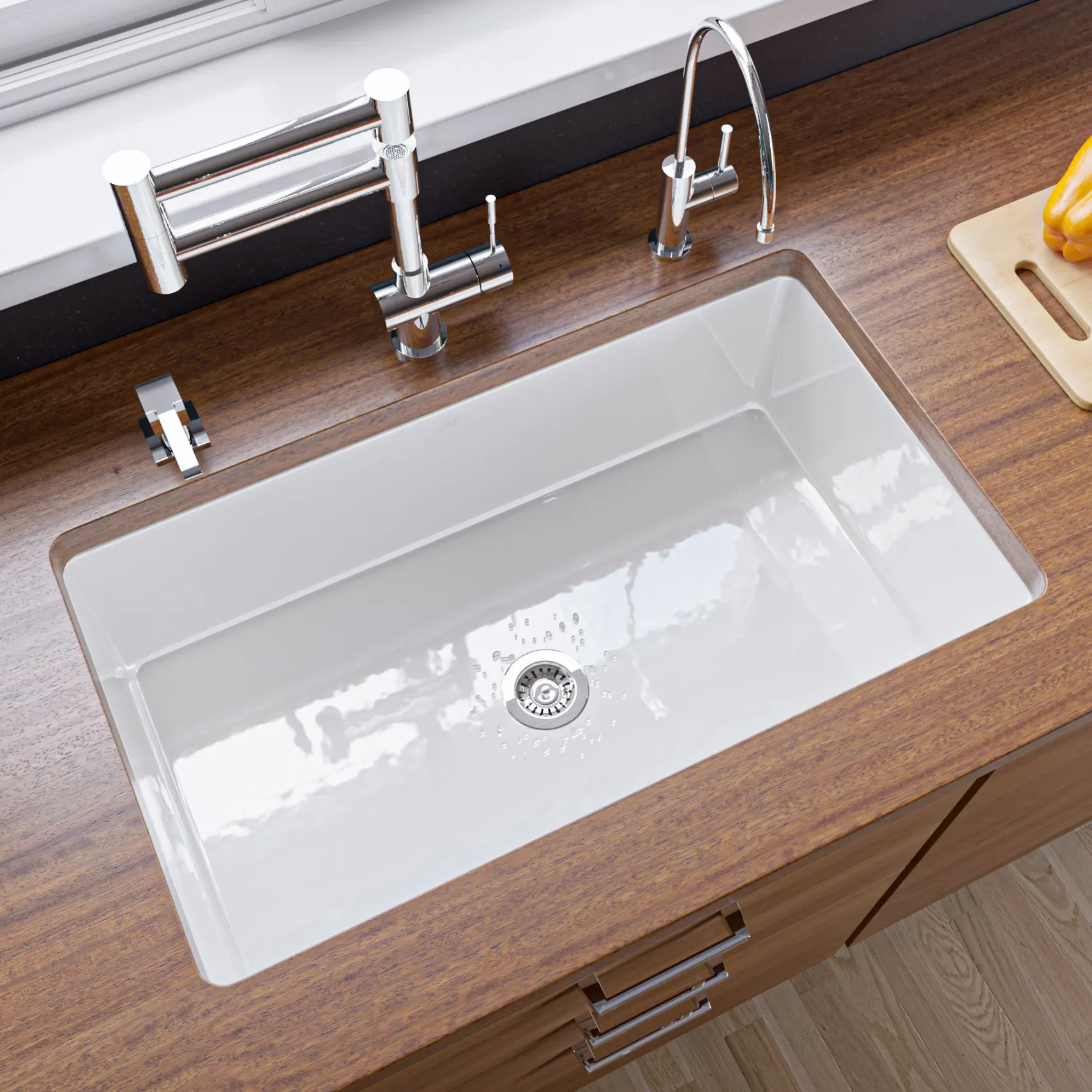 ALFI brand 32" Dual Mount Fireclay Kitchen Sink, White, No Faucet Hole, ABF3219SUD-W