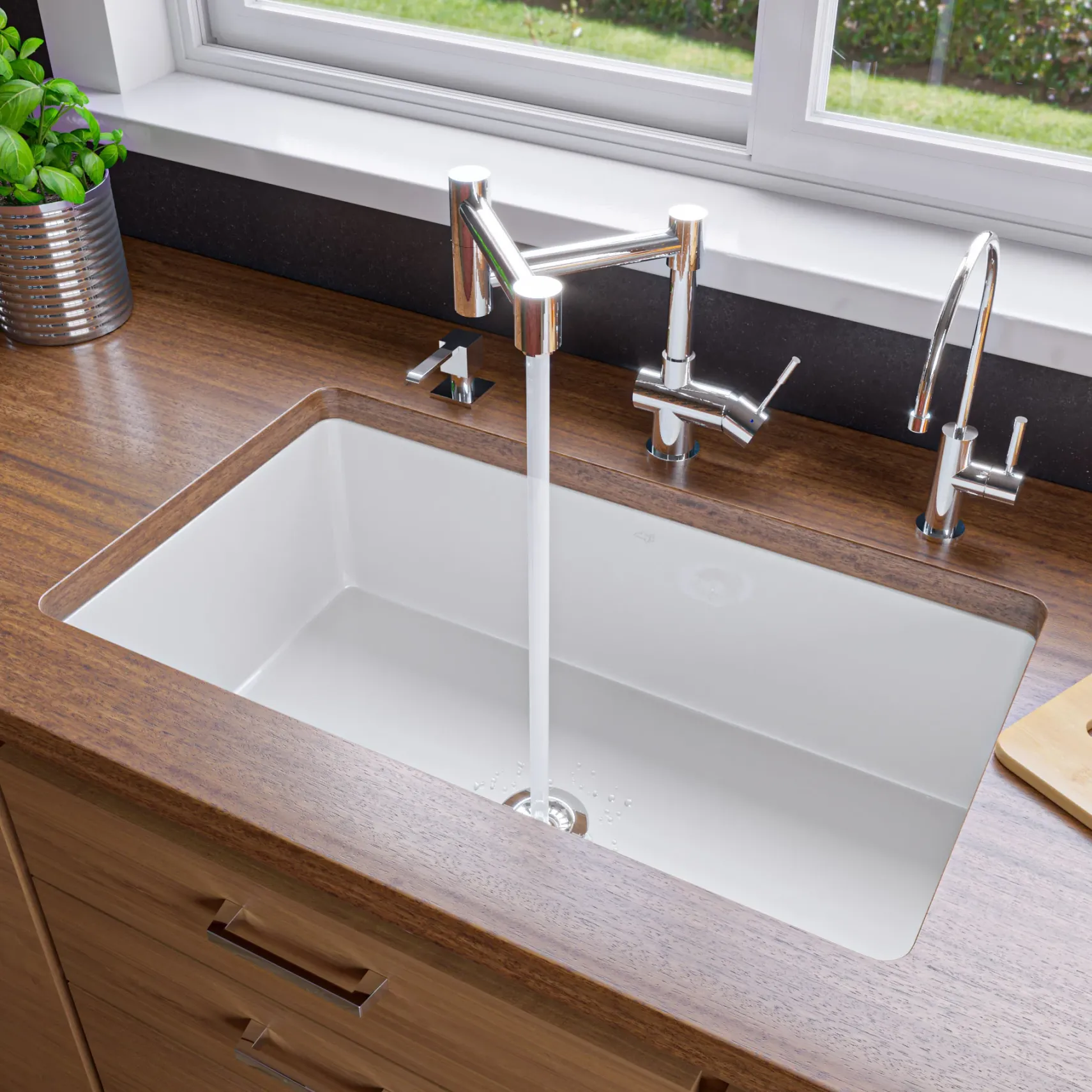 ALFI brand 32" Dual Mount Fireclay Kitchen Sink, White, No Faucet Hole, ABF3219SUD-W
