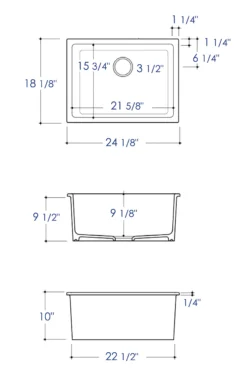 ALFI brand 24" Dual Mount Fireclay Kitchen Sink, Black Matte, No Faucet Hole, AB2418UD-BM