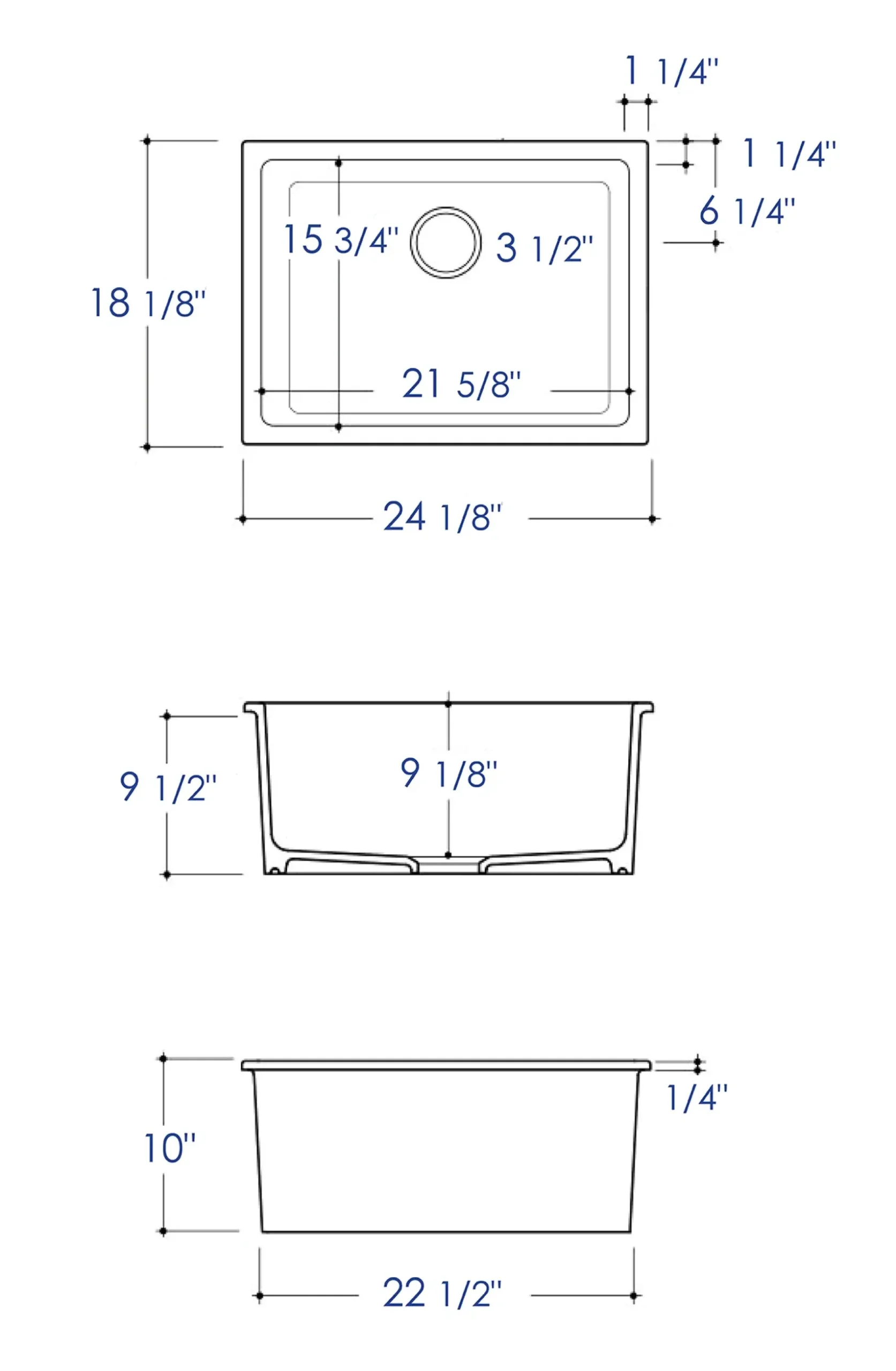 ALFI brand 24" Dual Mount Fireclay Kitchen Sink, Black Matte, No Faucet Hole, AB2418UD-BM