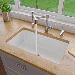 ALFI brand 30" Dual Mount Fireclay Kitchen Sink, White, No Faucet Hole, ABF3018UD-W
