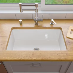 ALFI brand 30" Dual Mount Fireclay Kitchen Sink, White, No Faucet Hole, ABF3018UD-W