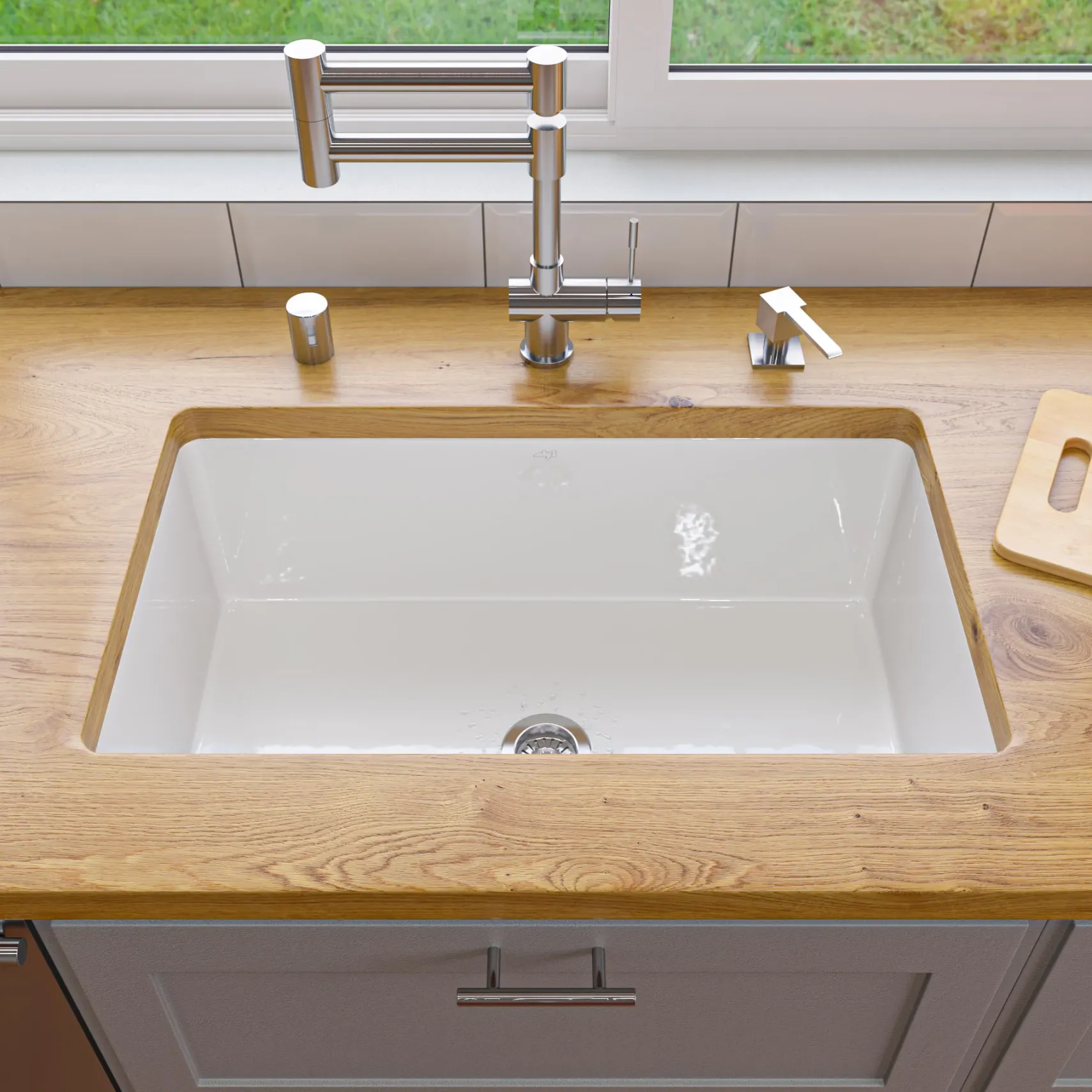 ALFI brand 30" Dual Mount Fireclay Kitchen Sink, White, No Faucet Hole, ABF3018UD-W