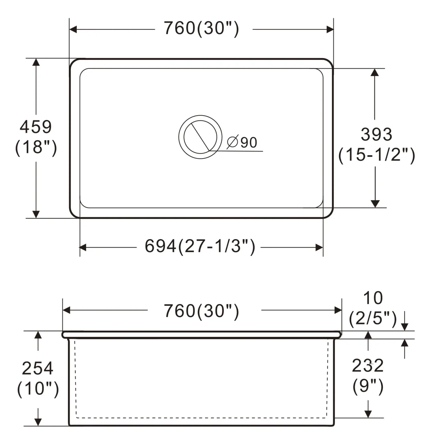 ALFI brand 30" Dual Mount Fireclay Kitchen Sink, White, No Faucet Hole, ABF3018UD-W