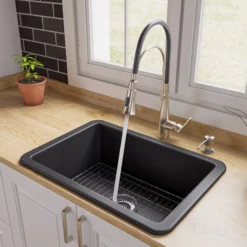 ALFI brand 27" Dual Mount Fireclay Kitchen Sink, Black Matte, No Faucet Hole, ABF2718UD-BM