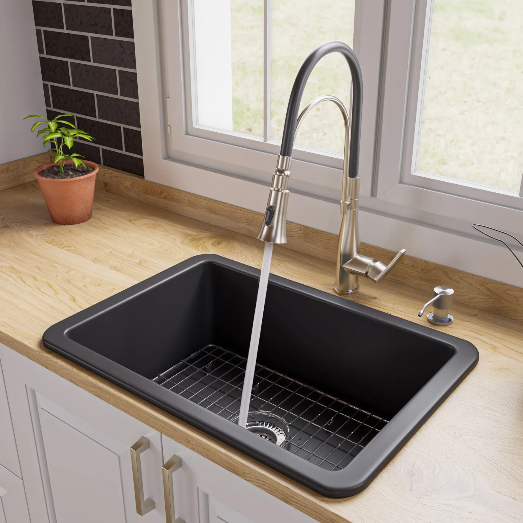 ALFI brand 27" Dual Mount Fireclay Kitchen Sink, Black Matte, No Faucet Hole, ABF2718UD-BM