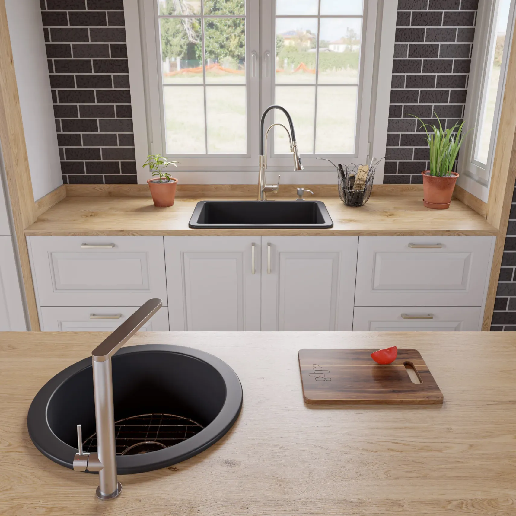 ALFI brand 27" Dual Mount Fireclay Kitchen Sink, Black Matte, No Faucet Hole, ABF2718UD-BM