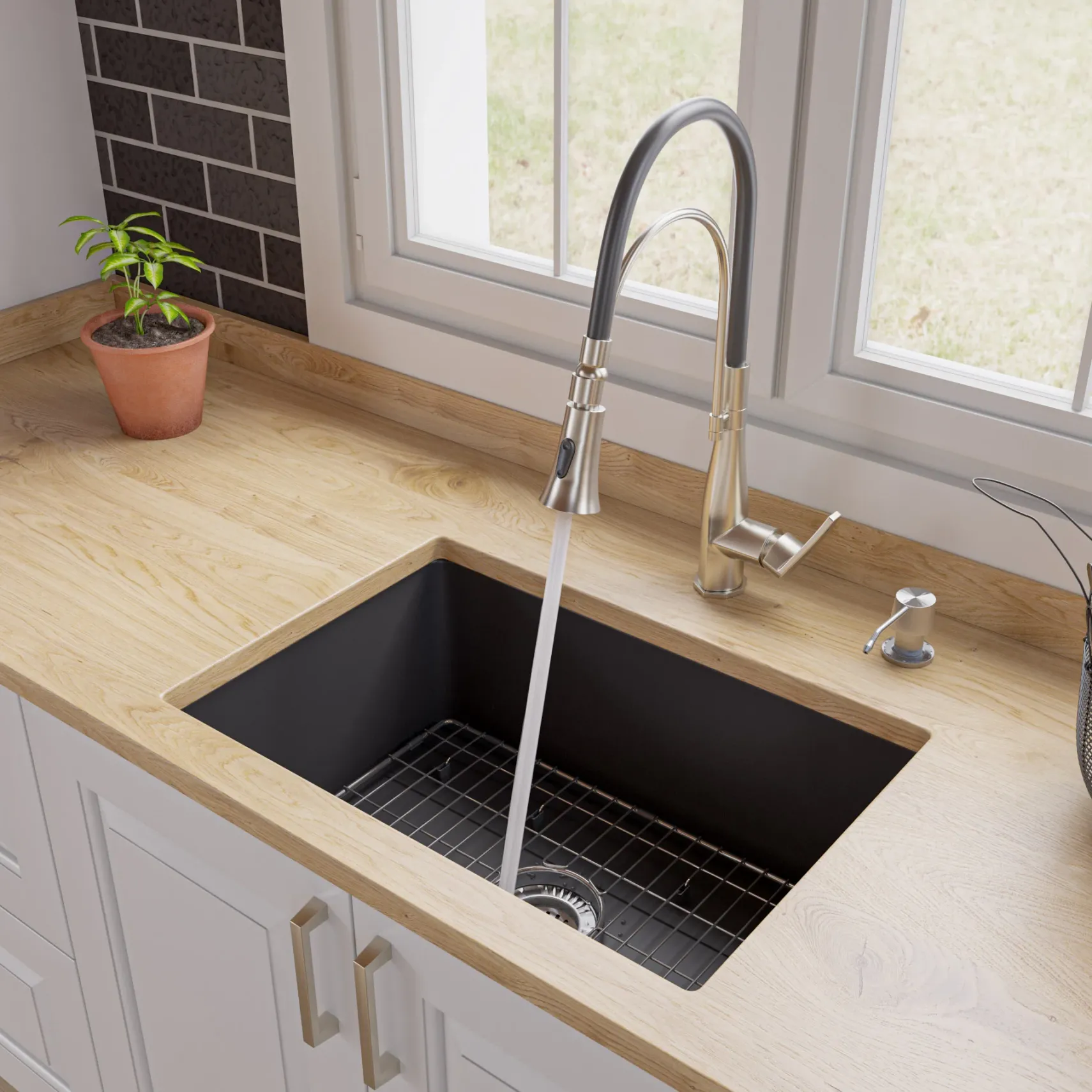 ALFI brand 27" Dual Mount Fireclay Kitchen Sink, Black Matte, No Faucet Hole, ABF2718UD-BM