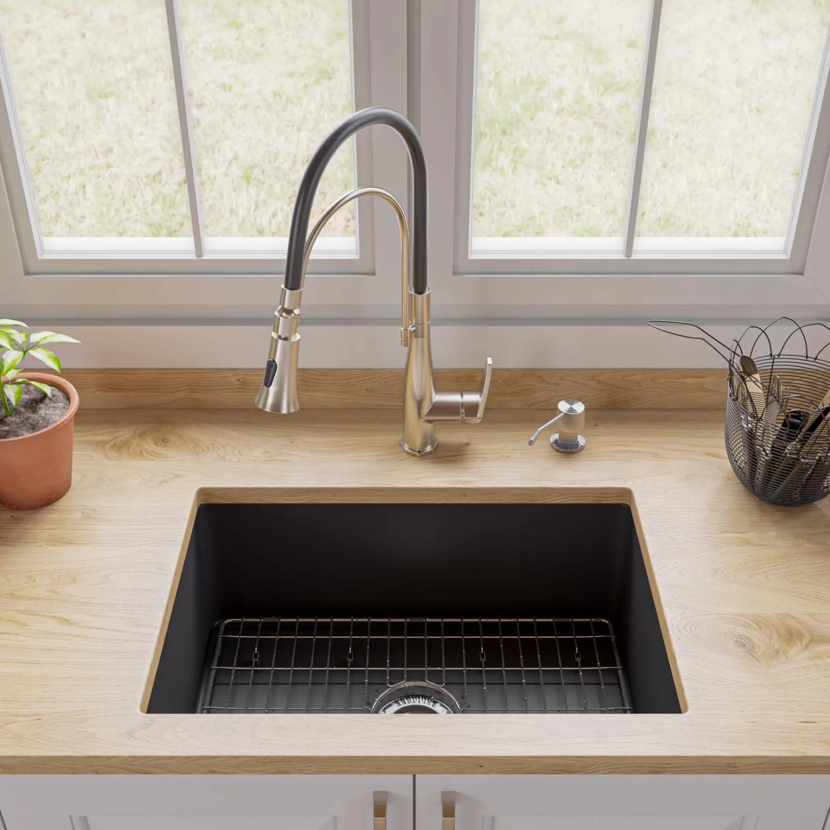 ALFI brand 27" Dual Mount Fireclay Kitchen Sink, Black Matte, No Faucet Hole, ABF2718UD-BM