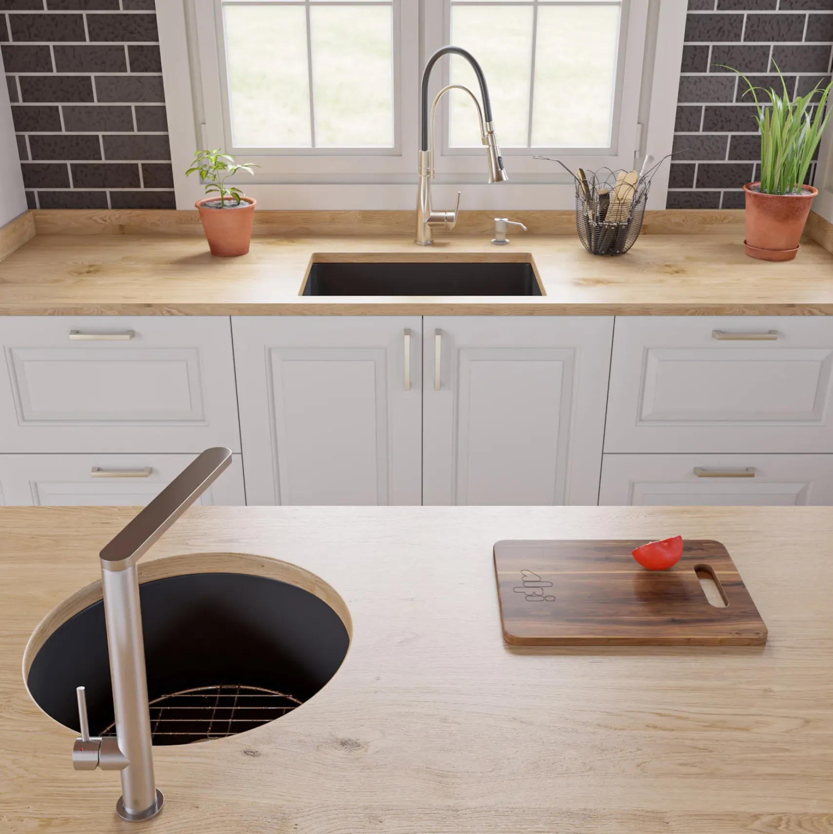 ALFI brand 27" Dual Mount Fireclay Kitchen Sink, Black Matte, No Faucet Hole, ABF2718UD-BM