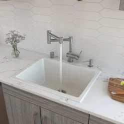 ALFI brand 24" Fireclay Dual Mount Kitchen Sink, White, AB2418UD-W