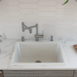 ALFI brand 24" Fireclay Dual Mount Kitchen Sink, White, AB2418UD-W