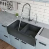 ALFI brand 33" Fireclay Farmhouse Sink, 50/50 Double Bowl, Concrete, ABCO3318DB