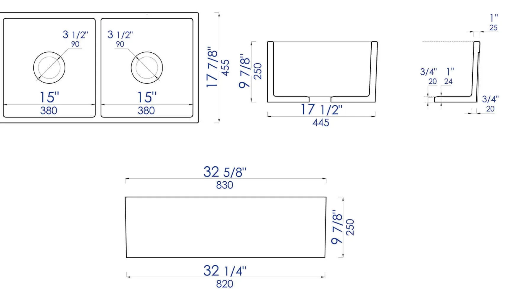 ALFI brand 33" Fireclay Farmhouse Sink, 50/50 Double Bowl, Concrete, ABCO3318DB