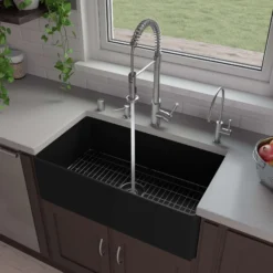 ALFI brand 33" Fireclay Farmhouse Sink, Black Matte, No Faucet Hole, ABF3318S-BM