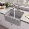 ALFI brand 24" Fireclay Farmhouse Sink, Gray Matte, No Faucet Hole, ABF2418-GM