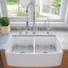 ALFI brand 33" Fireclay Farmhouse Sink with Accessories, 50/50 Double Bowl, White, ABFC3320D-W
