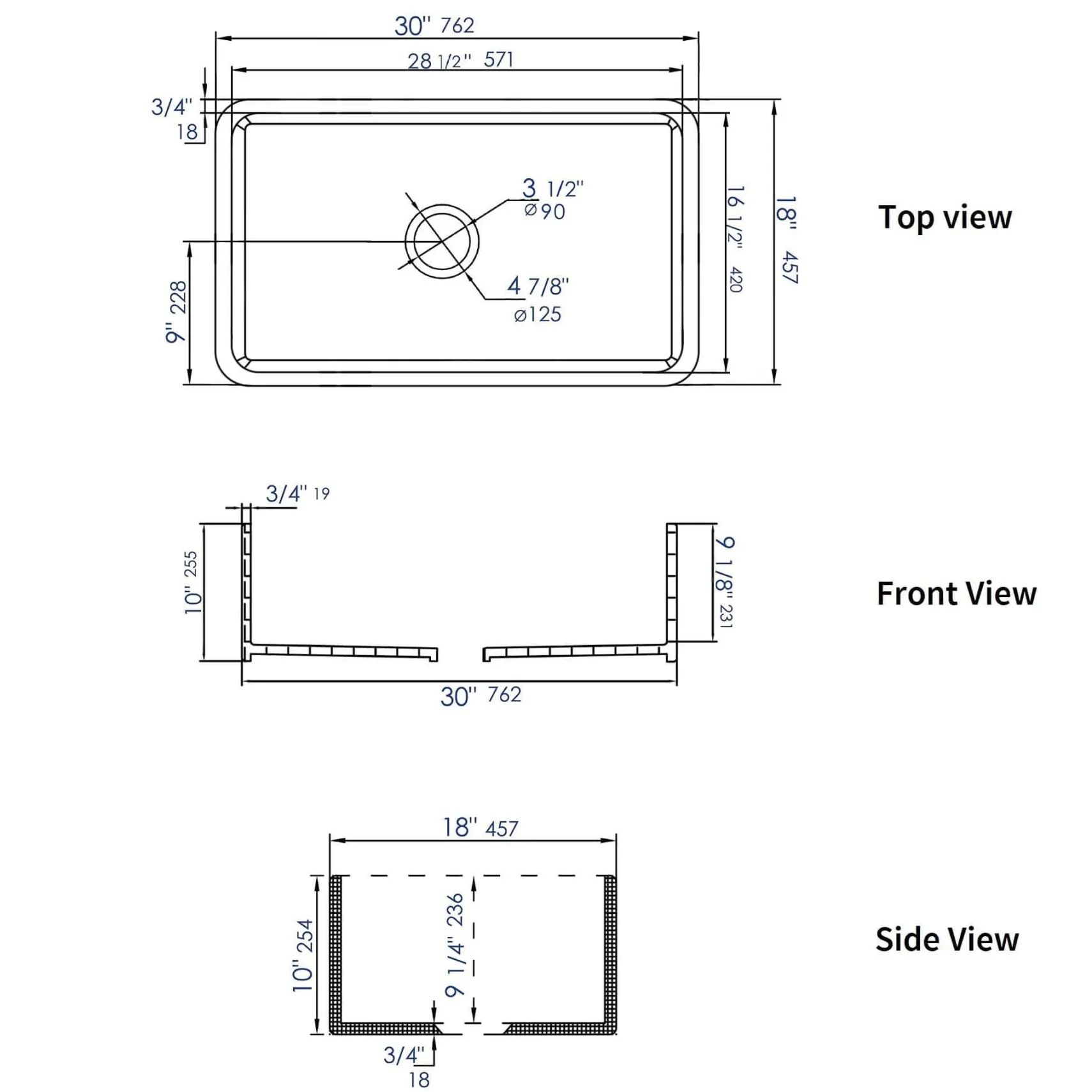 ALFI brand 30" Fireclay Farmhouse Sink, Gray Matte, No Faucet Hole, ABF3018-GM