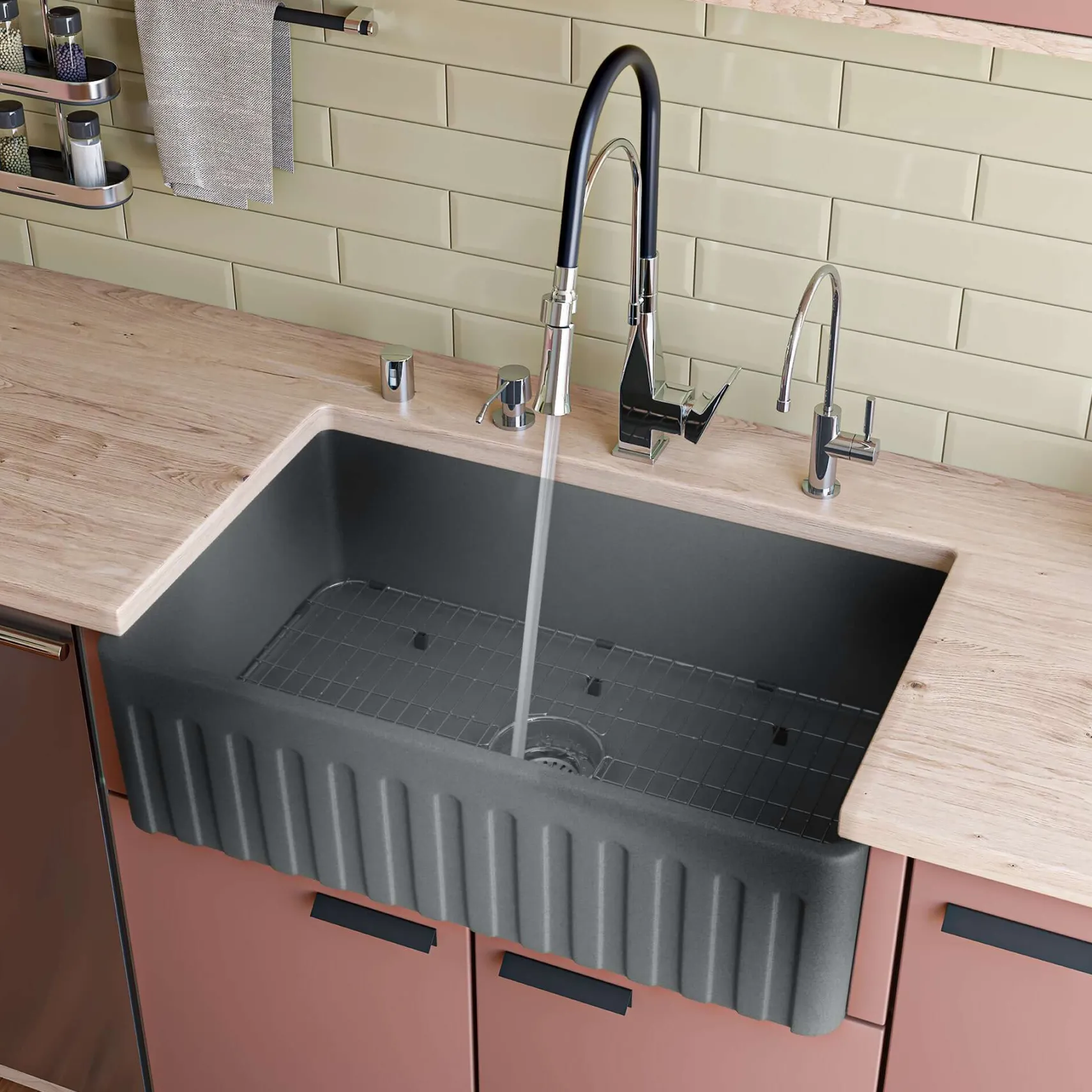 ALFI brand 33" Fireclay Farmhouse Sink, Concrete, ABCO3320SB