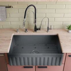 ALFI brand 33" Fireclay Farmhouse Sink, Concrete, ABCO3320SB
