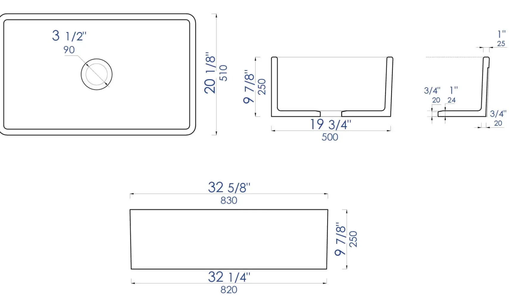 ALFI brand 33" Fireclay Farmhouse Sink, Concrete, ABCO3320SB
