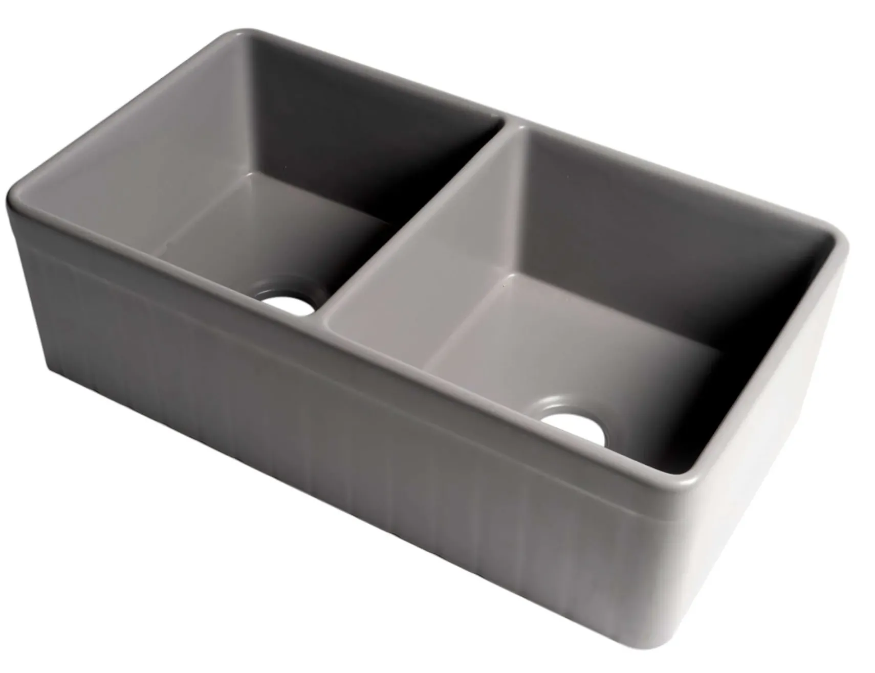 ALFI brand 33" Fireclay Farmhouse Sink, 50/50 Double Bowl, Gray Matte, No Faucet Hole, ABF3318D-GM