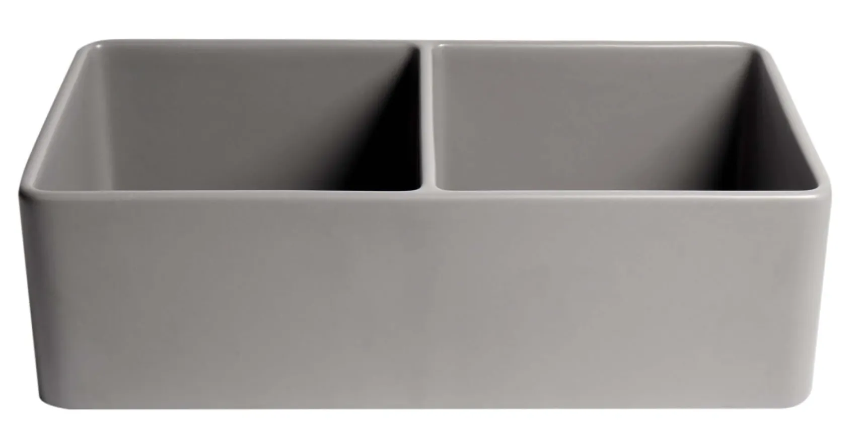 ALFI brand 33" Fireclay Farmhouse Sink, 50/50 Double Bowl, Gray Matte, No Faucet Hole, ABF3318D-GM