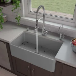 ALFI brand 33" Fireclay Farmhouse Sink, Gray Matte, No Faucet Hole, ABF3318S-GM