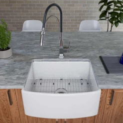 ALFI brand 24" Fireclay Farmhouse Sink with Accessories, White, ABFC2420-W