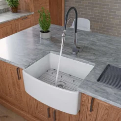 ALFI brand 24" Fireclay Farmhouse Sink with Accessories, White, ABFC2420-W