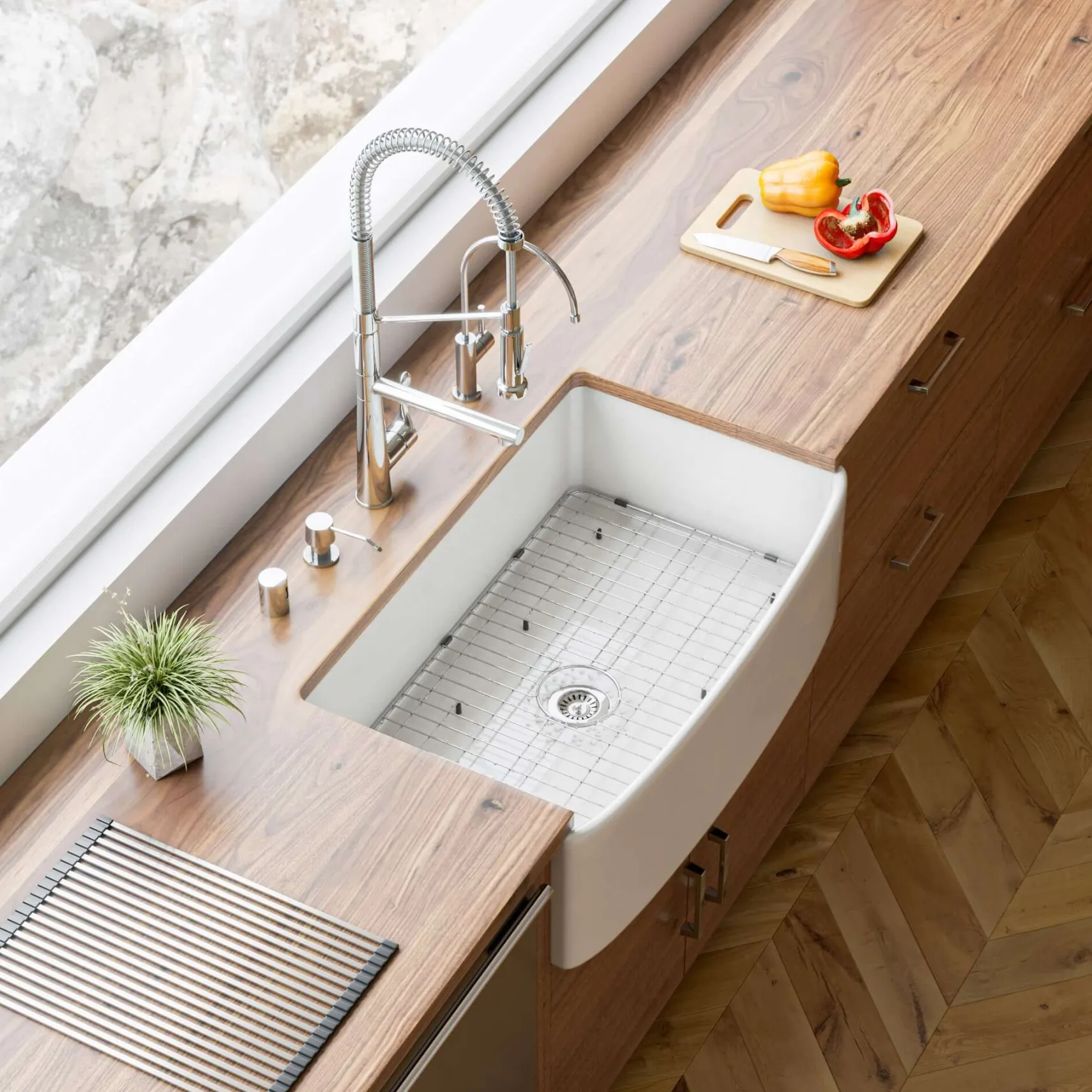 ALFI brand 33" Fireclay Farmhouse Sink with Accessories, White, ABFC3320S-W