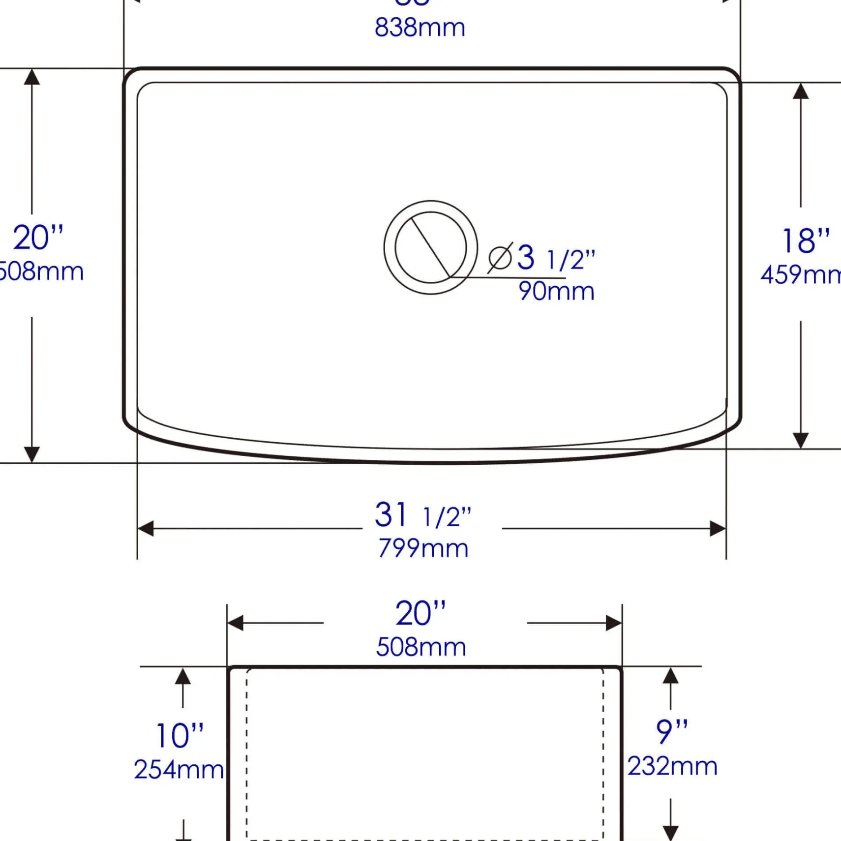 ALFI brand 33" Fireclay Farmhouse Sink with Accessories, White, ABFC3320S-W