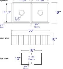 ALFI brand 33" Fireclay Farmhouse Sink, 50/50 Double Bowl, White, No Faucet Hole, ABF3318D-W