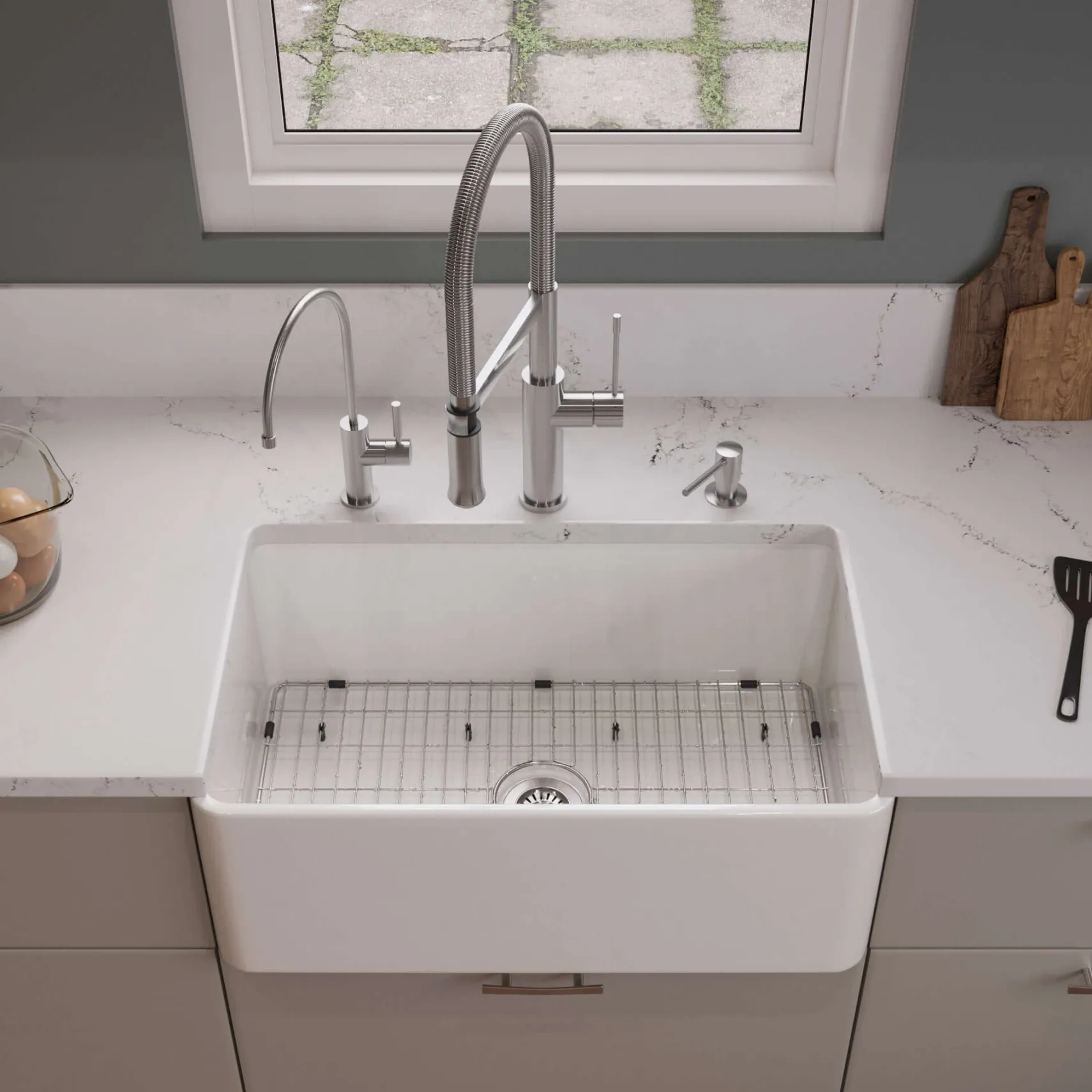 ALFI brand 30" Fireclay Farmhouse Sink, White, ABF3018-W
