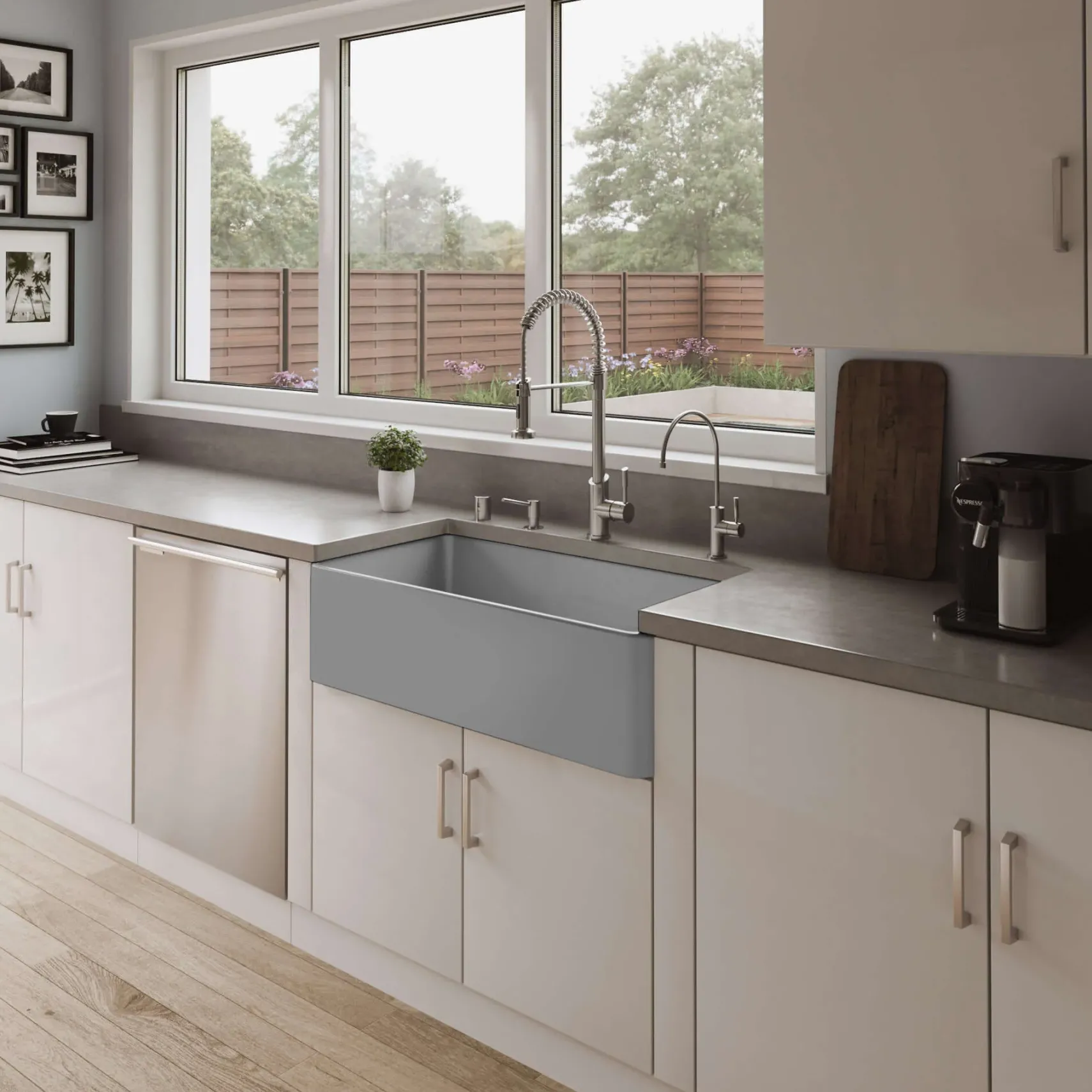 ALFI brand 36" Fireclay Farmhouse Sink, Gray Matte, No Faucet Hole, ABF3618-GM