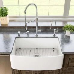 ALFI brand 30" Fireclay Farmhouse Sink with Accessories, White, ABFC3020-W