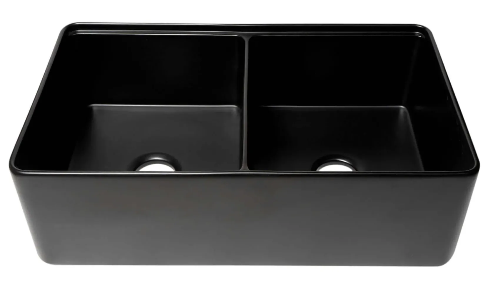 ALFI brand 33" Fireclay Workstation Farmhouse Step Rim Sink with Accessories, 50/50 Double Bowl, Black Matte, No Faucet Hole, ABFS3320D-BM