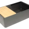 ALFI brand 33" Fireclay Workstation Farmhouse Step Rim Sink with Accessories, Gray Matte, No Faucet Hole, ABFS3320S-GM