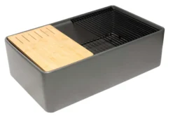 ALFI brand 33" Fireclay Workstation Farmhouse Step Rim Sink with Accessories, Gray Matte, No Faucet Hole, ABFS3320S-GM
