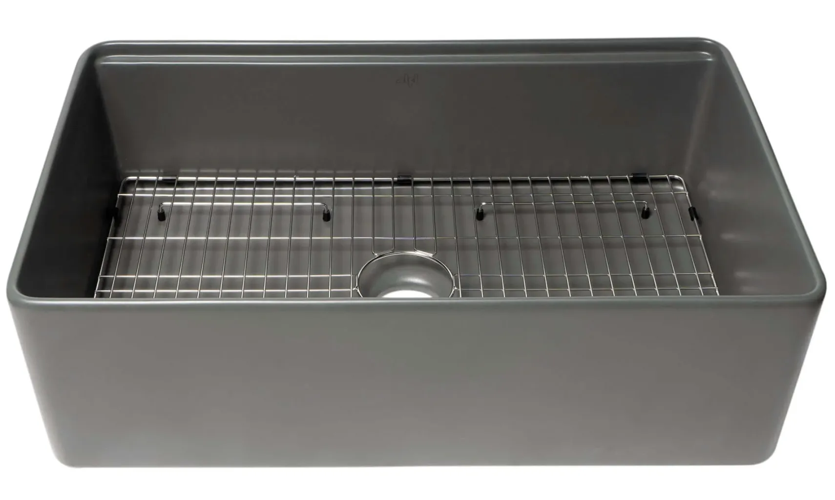 ALFI brand 33" Fireclay Workstation Farmhouse Step Rim Sink with Accessories, Gray Matte, No Faucet Hole, ABFS3320S-GM