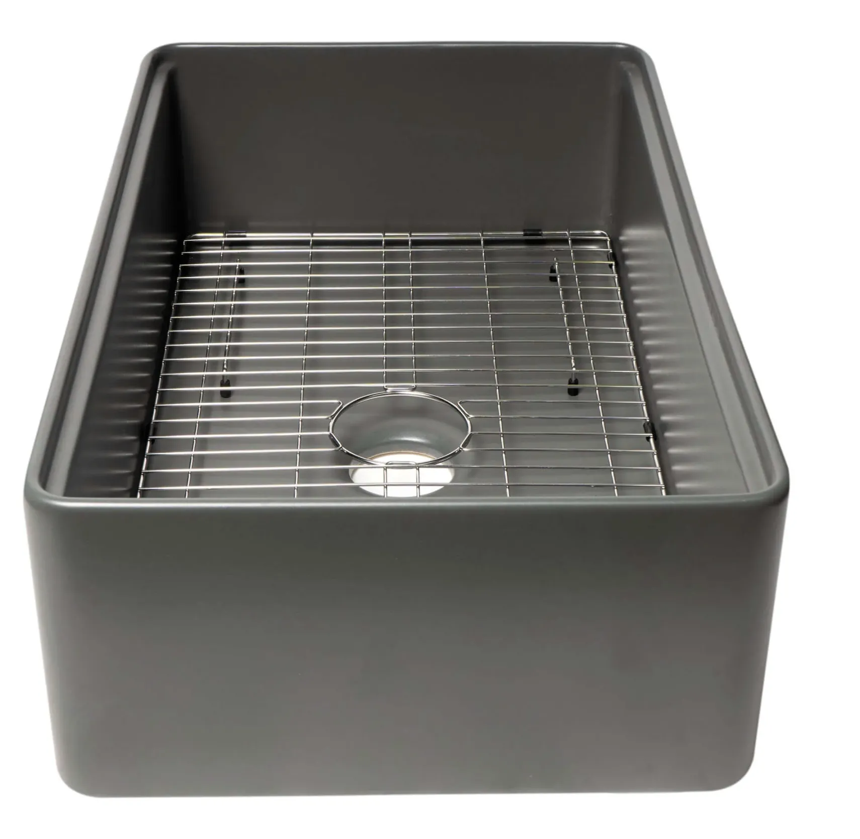 ALFI brand 33" Fireclay Workstation Farmhouse Step Rim Sink with Accessories, Gray Matte, No Faucet Hole, ABFS3320S-GM