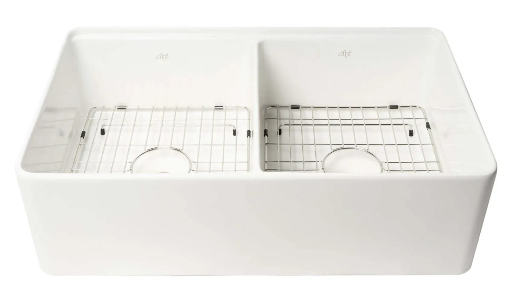 ALFI brand 33" Fireclay Workstation Farmhouse Sink with Accessories, 50/50 Double Bowl, White, No Faucet Hole, ABFS3320D-W