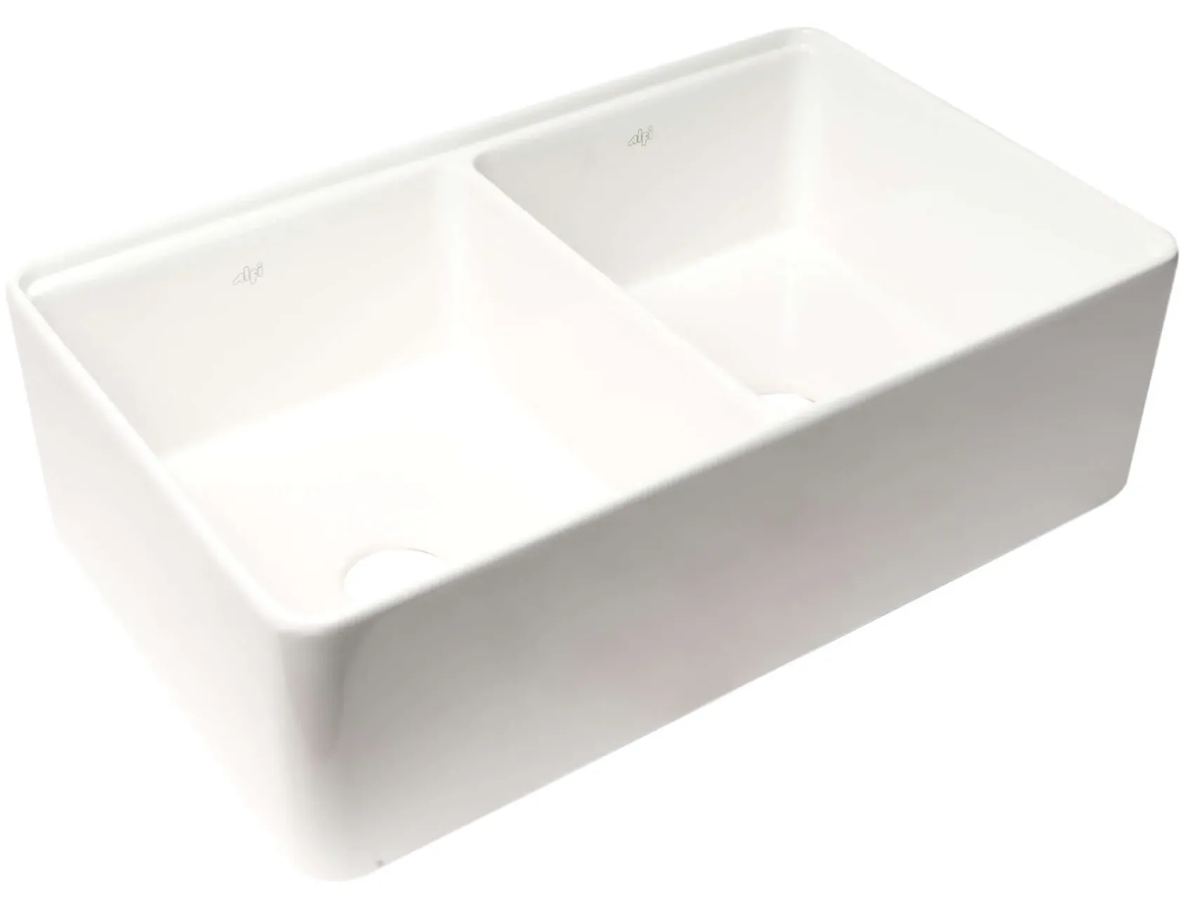 ALFI brand 33" Fireclay Workstation Farmhouse Sink with Accessories, 50/50 Double Bowl, White, No Faucet Hole, ABFS3320D-W