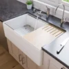 ALFI brand 33" Fireclay Workstation Farmhouse Sink with Accessories, White, ABFS3320S-W