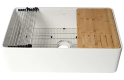 ALFI brand 33" Fireclay Workstation Farmhouse Sink with Accessories, White, ABFS3320S-W