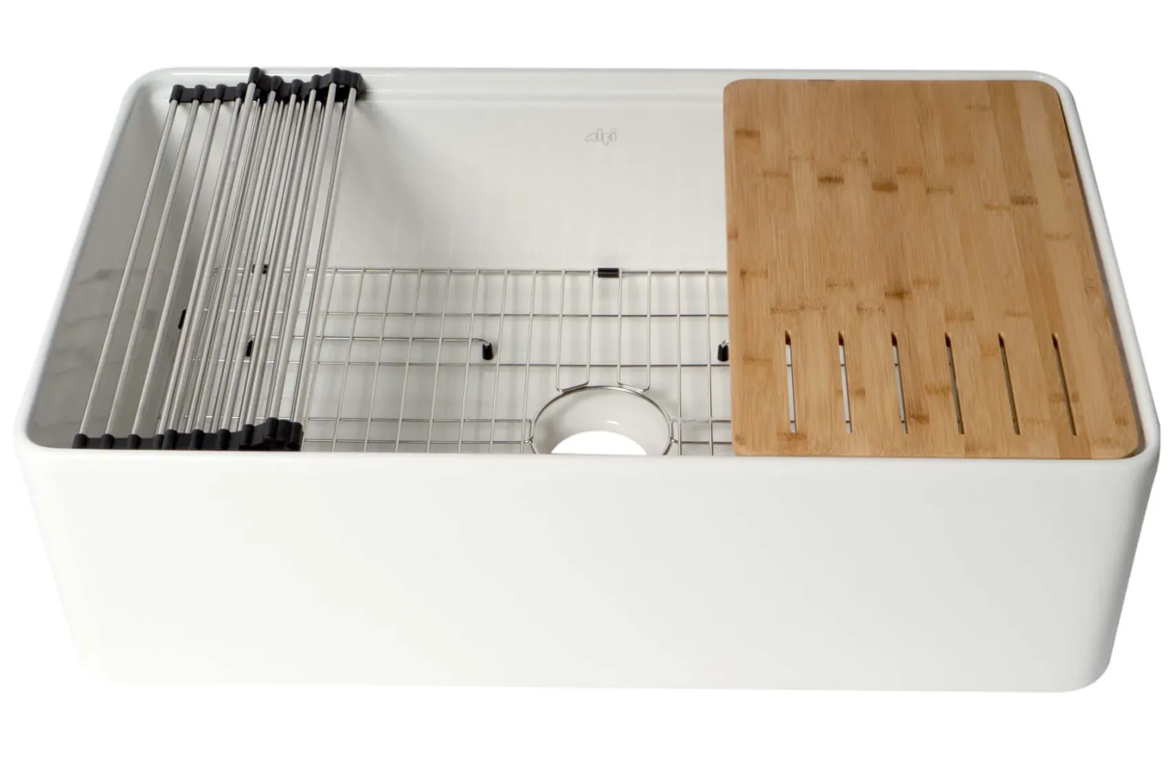 ALFI brand 33" Fireclay Workstation Farmhouse Sink with Accessories, White, ABFS3320S-W