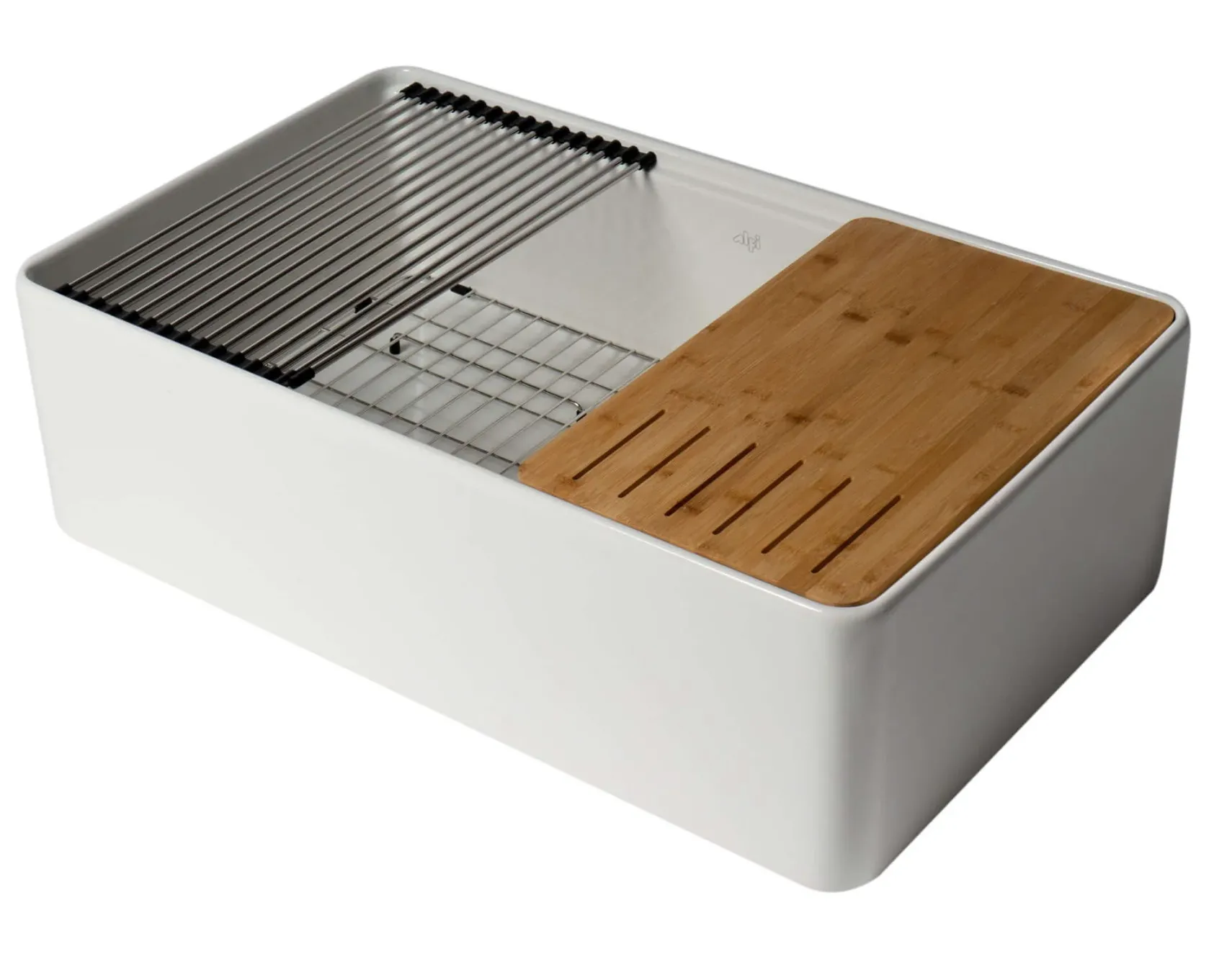 ALFI brand 33" Fireclay Workstation Farmhouse Sink with Accessories, White, ABFS3320S-W